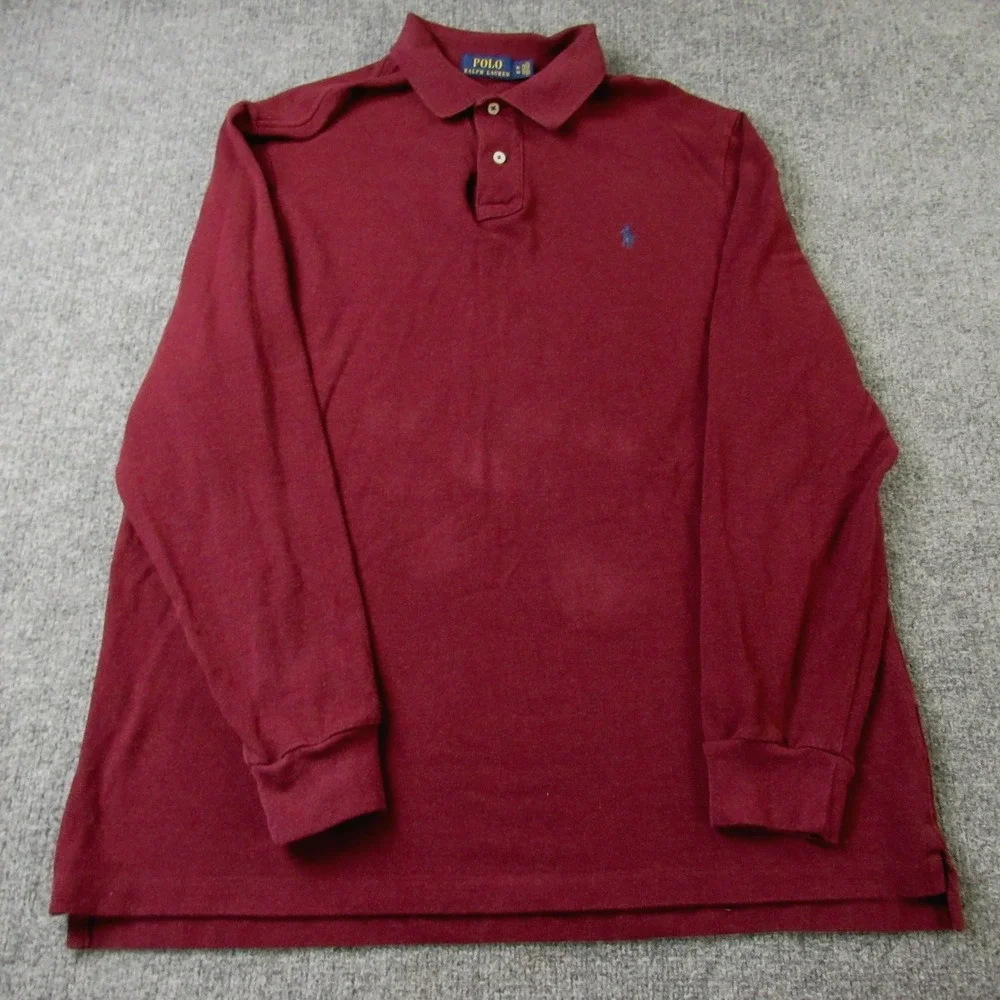 Polo Ralph Lauren Polo Shirt Men XL Burgundy Long Sleeve Embroidered Pony Preppy